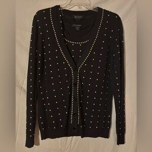 ST JOHN Ladies Rivited Black shell and cardigan set Premier Wool & Rayon Small